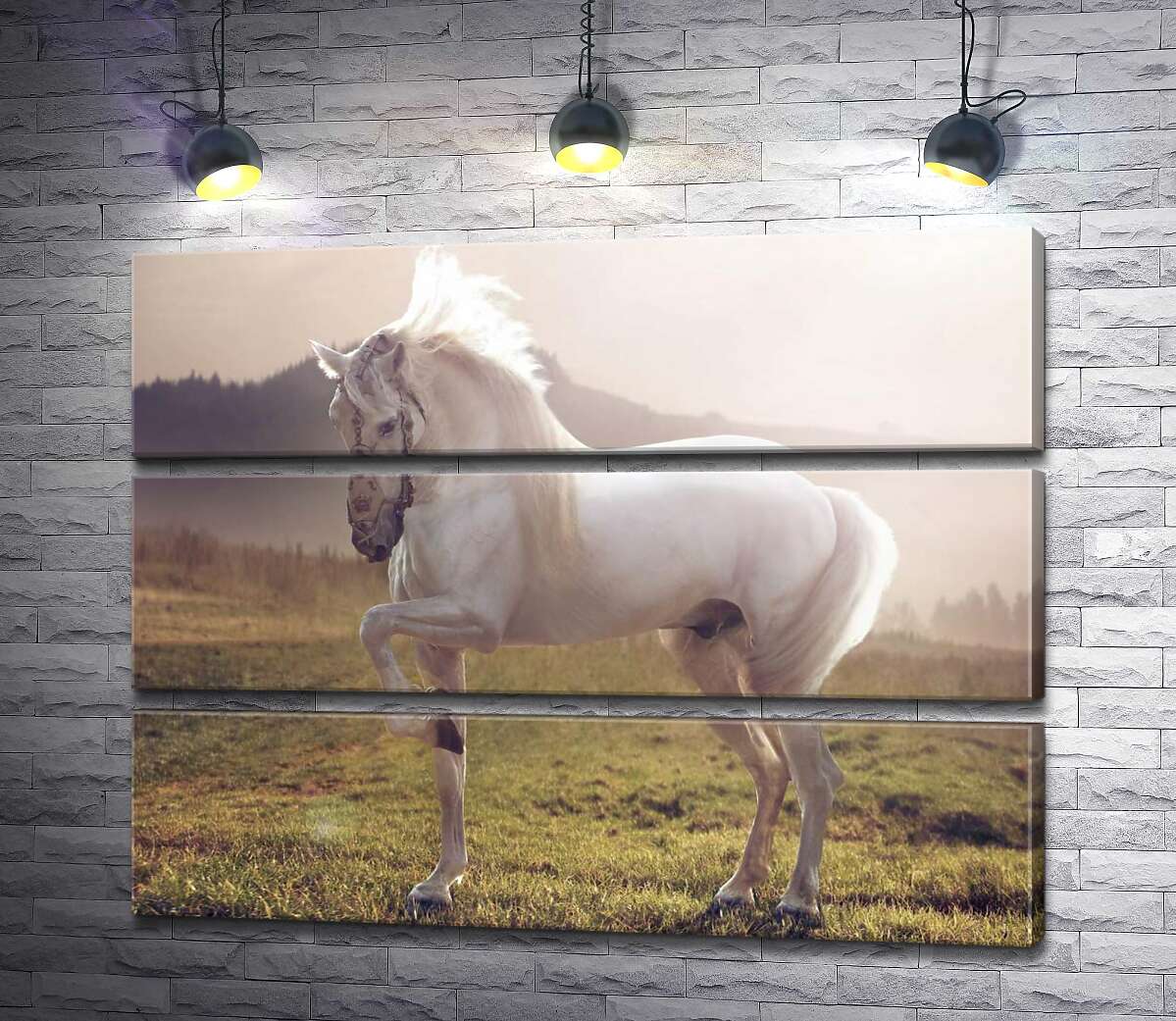 

Модульная картина ArtPoster Белый красавец конь среди зеленого поля 79x60 см Модуль №13