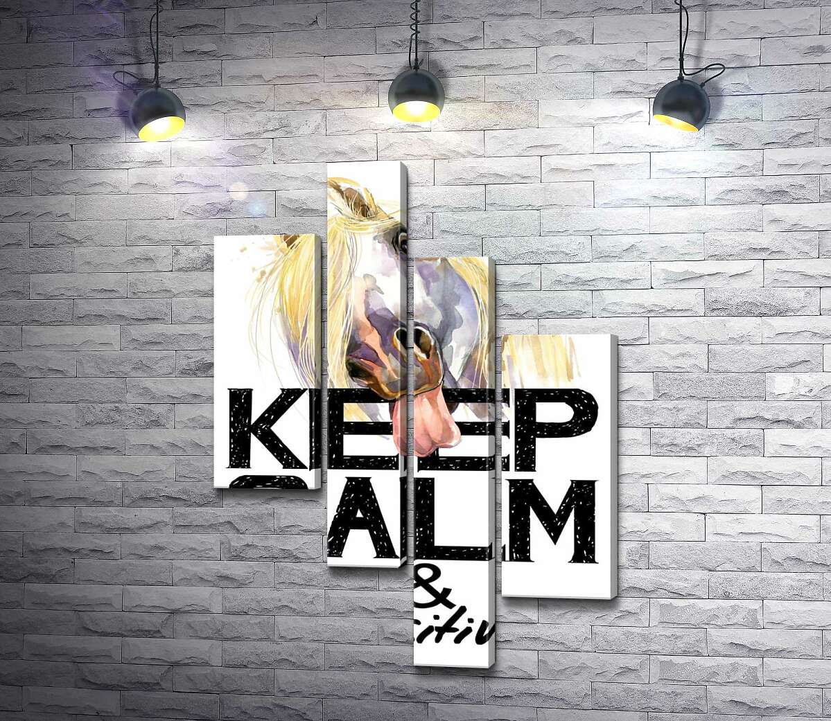 

Модульная картина ArtPoster Белый конь показывает язык над надписью "keep calm and be positive" 130x191 см Модуль №20