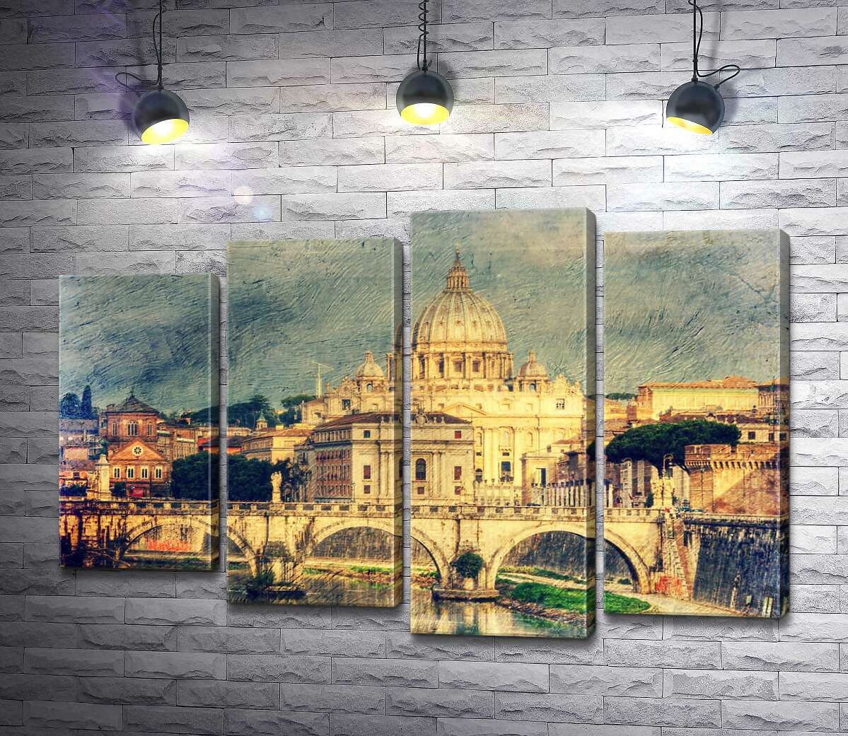 

Модульная картина ArtPoster Вид на грандиозный собор Святого Петра (St. Peter's Cathedral) с изящного моста Святого Ангела (St. Angelo Bridge) 80x54 см Модуль №21