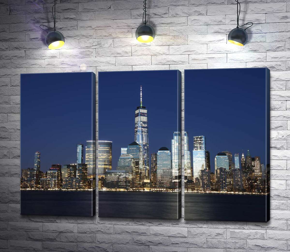 

Модульная картина ArtPoster Вид на ночные небоскребы Джерси-Сити (Jersey City) из вод реки Гудзон (Hudson River) 132x87 см Модуль №11