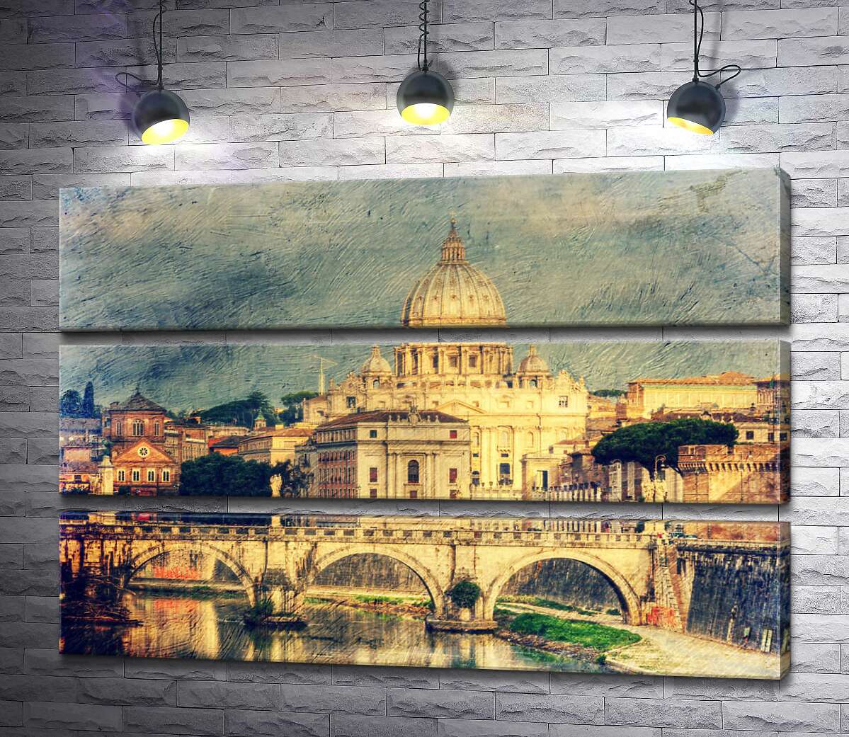 

Модульная картина ArtPoster Вид на грандиозный собор Святого Петра (St. Peter's Cathedral) с изящного моста Святого Ангела (St. Angelo Bridge) 100x69 см Модуль №13