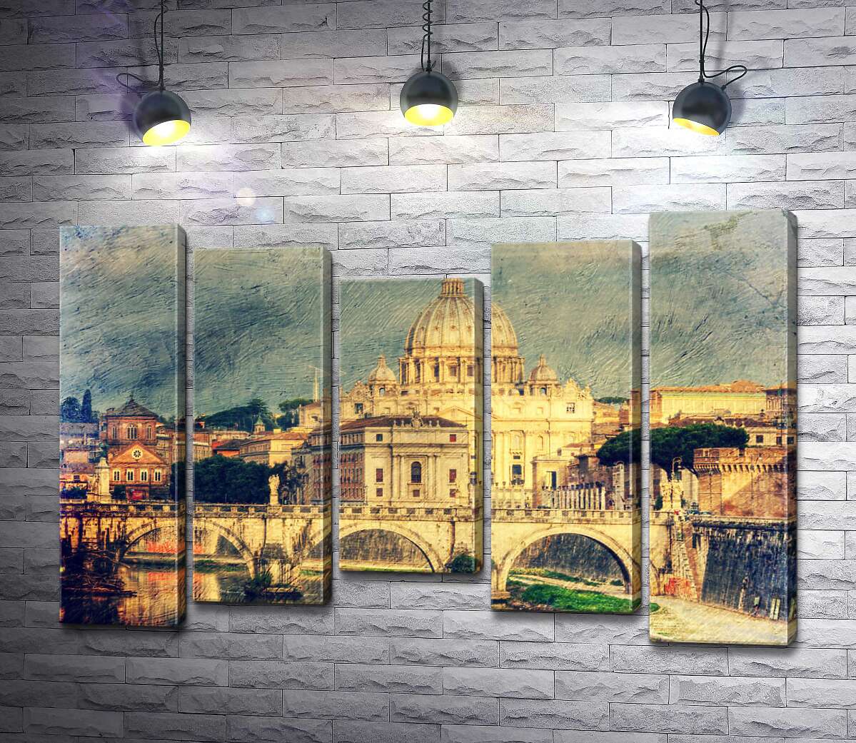 

Модульная картина ArtPoster Вид на грандиозный собор Святого Петра (St. Peter's Cathedral) с изящного моста Святого Ангела (St. Angelo Bridge) 100x69 см Модуль №28
