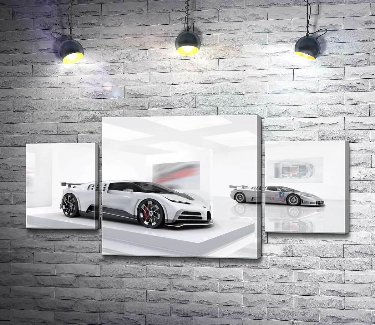 

Модульная картина ArtPoster Белый блеск спортивного автомобиля Бугатти (Bugatti Centodieci) 131x65 см Модуль №7