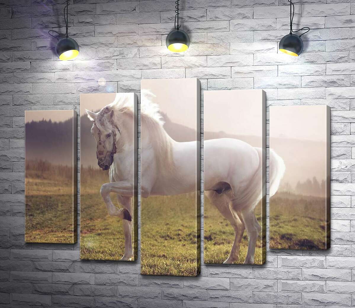 

Модульная картина ArtPoster Белый красавец конь среди зеленого поля 130x99 см Модуль №26