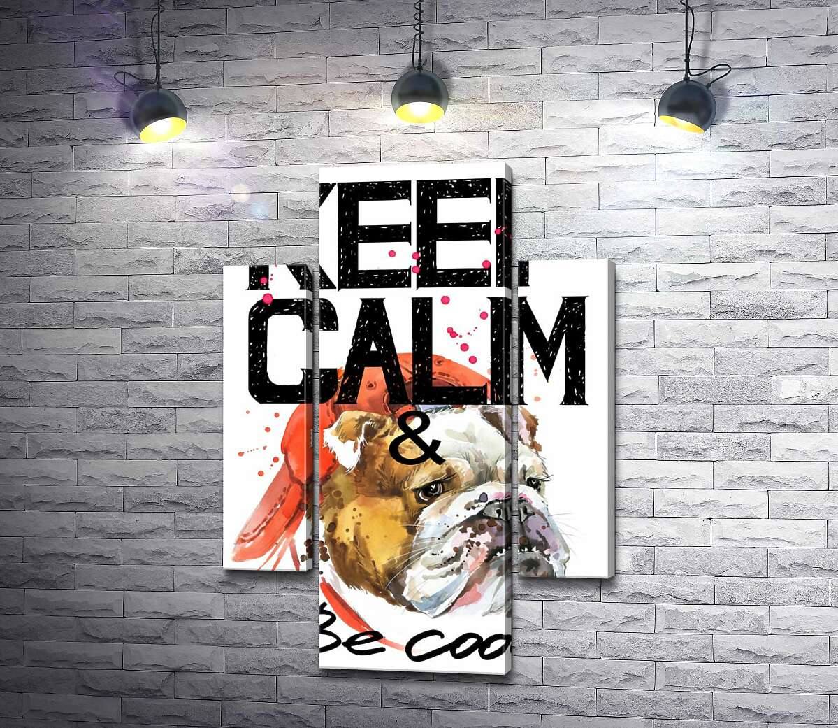 

Модульная картина ArtPoster Бульдог в красной кепке среди надписи "keep calm and be cool" 100x148 см Модуль №7