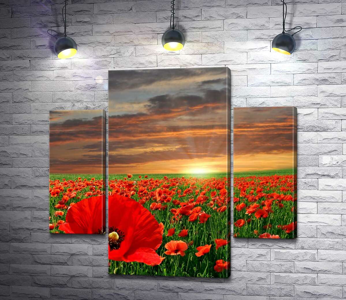 

Модульная картина ArtPoster Вечернее солнце садится за бескрайним полем маков 80x75 см Модуль №7