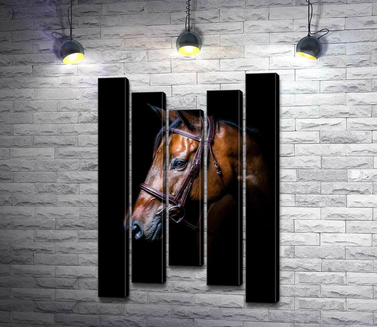 

Модульная картина ArtPoster Благородный конь гнедой масти в уздечке 100x150 см Модуль №28