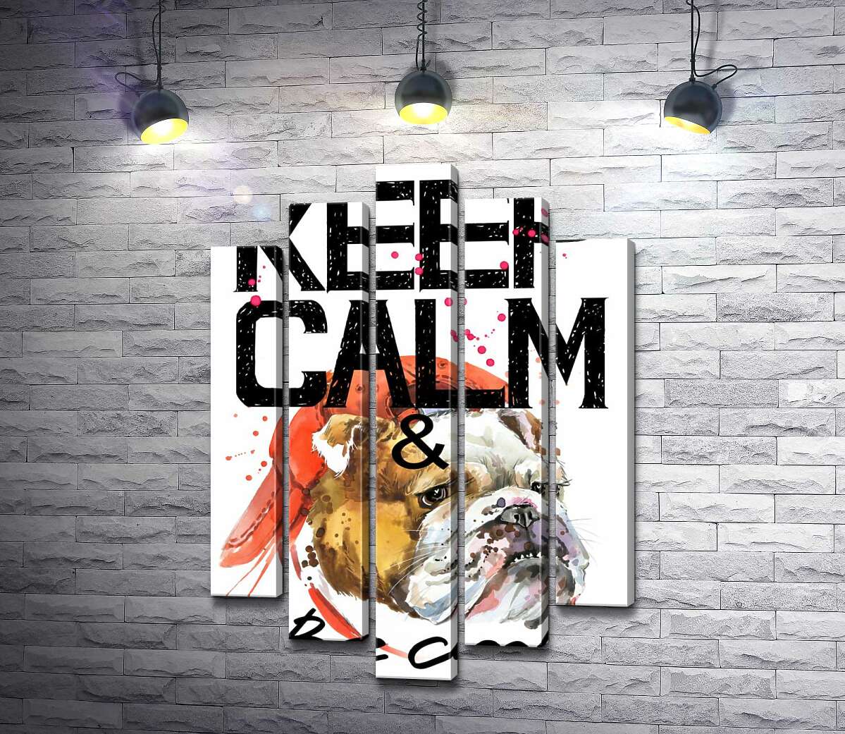 

Модульная картина ArtPoster Бульдог в красной кепке среди надписи "keep calm and be cool" 100x148 см Модуль №26