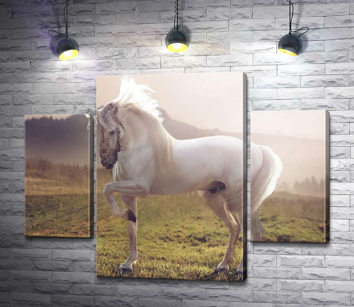 

Модульная картина ArtPoster Белый красавец конь среди зеленого поля 131x99 см Модуль №7
