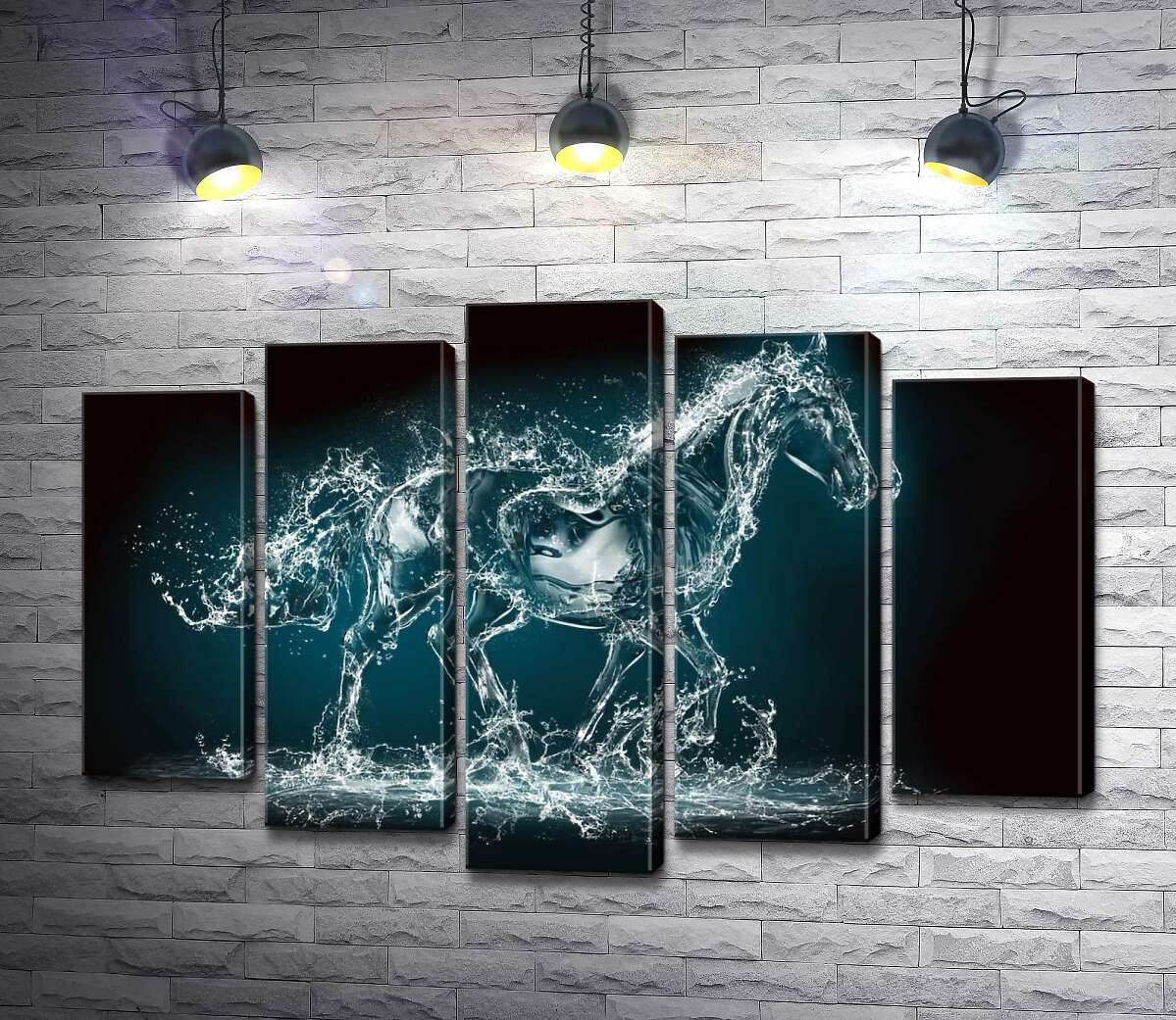 

Модульная картина ArtPoster Блеск капель в голубом силуэте лошади из воды 130x88 см Модуль №26