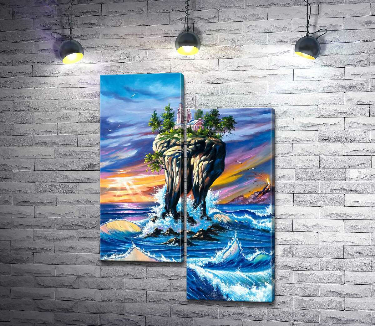 

Модульная картина ArtPoster Бурные волны омывают скалу с ратушей 130x185 см Модуль №5