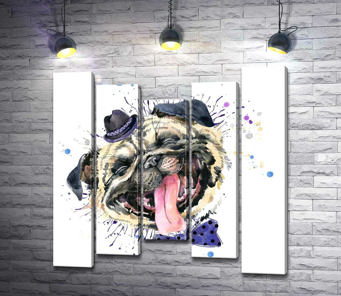 

Модульная картина ArtPoster Веселый мопс с шляпой на голове 130x132 см Модуль №28