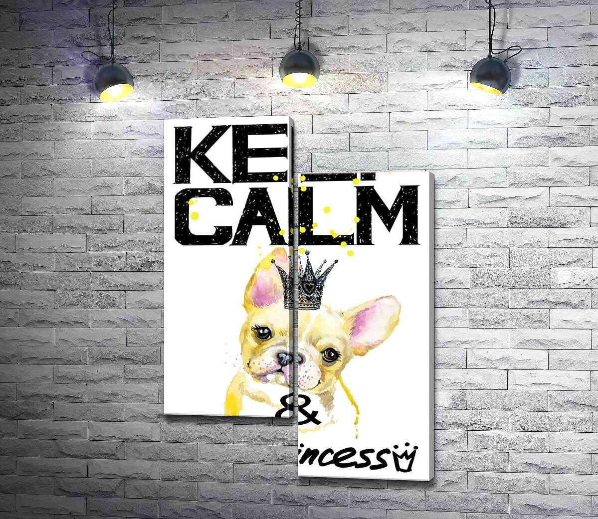 

Модульная картина ArtPoster Бульдог в ажурной короне среди надписи "keep calm and be princess" 100x147 см Модуль №5