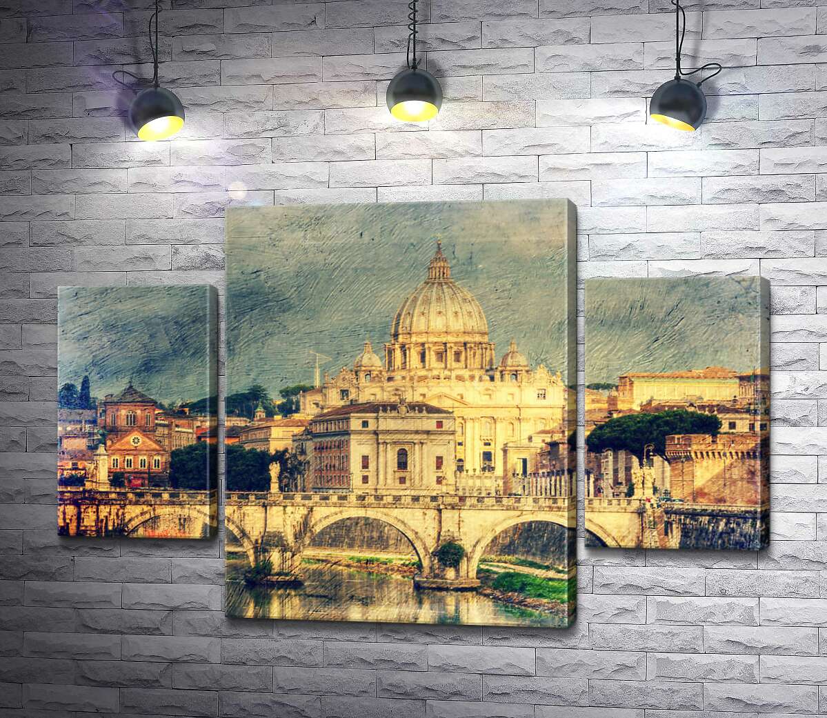 

Модульная картина ArtPoster Вид на грандиозный собор Святого Петра (St. Peter's Cathedral) с изящного моста Святого Ангела (St. Angelo Bridge) 100x69 см Модуль №7