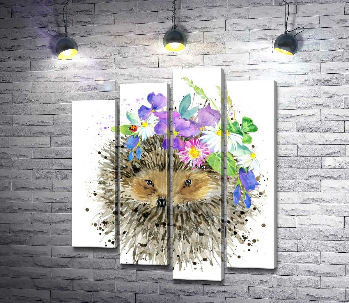 

Модульная картина ArtPoster Букет лесных цветов примостился на голове ежа 100x119 см Модуль №21