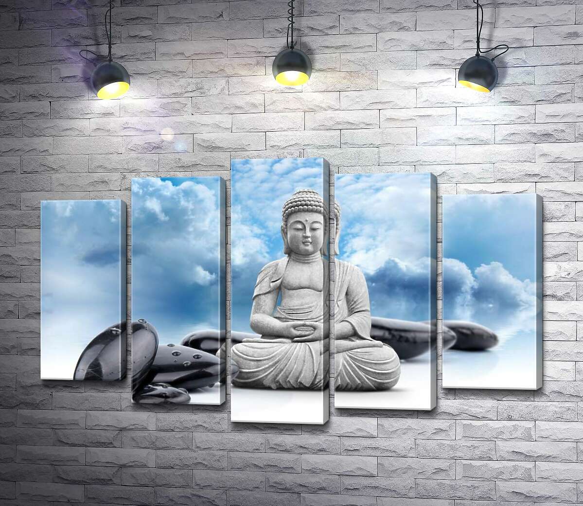 

Модульная картина ArtPoster Будда в позе лотоса среди черных камней на фоне лазурного неба 100x65 см Модуль №26