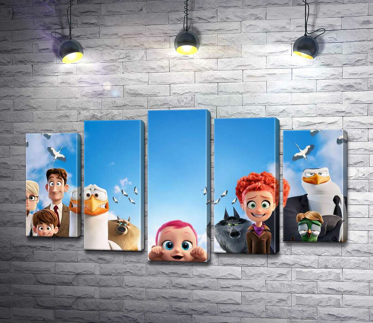 

Модульная картина ArtPoster Веселый постер с персонажами мультфильма "Аисты" 130x74 см Модуль №26
