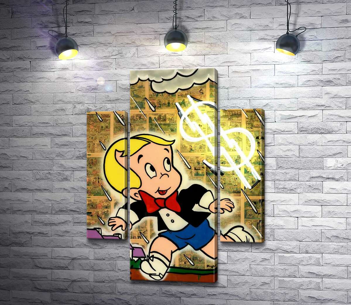 

Модульная картина ArtPoster Богатенький Ричи бежит от дождя (Richie Rich run away from rain) - Алек Монополи (Alec Monopoly) 80x109 см Модуль №7
