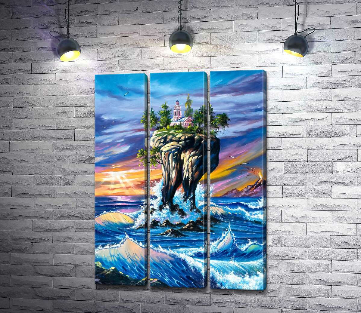 

Модульная картина ArtPoster Бурные волны омывают скалу с ратушей 60x85 см Модуль №11
