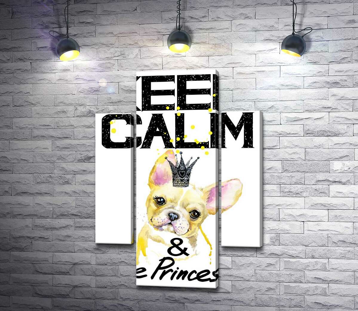 

Модульная картина ArtPoster Бульдог в ажурной короне среди надписи "keep calm and be princess" 80x119 см Модуль №7