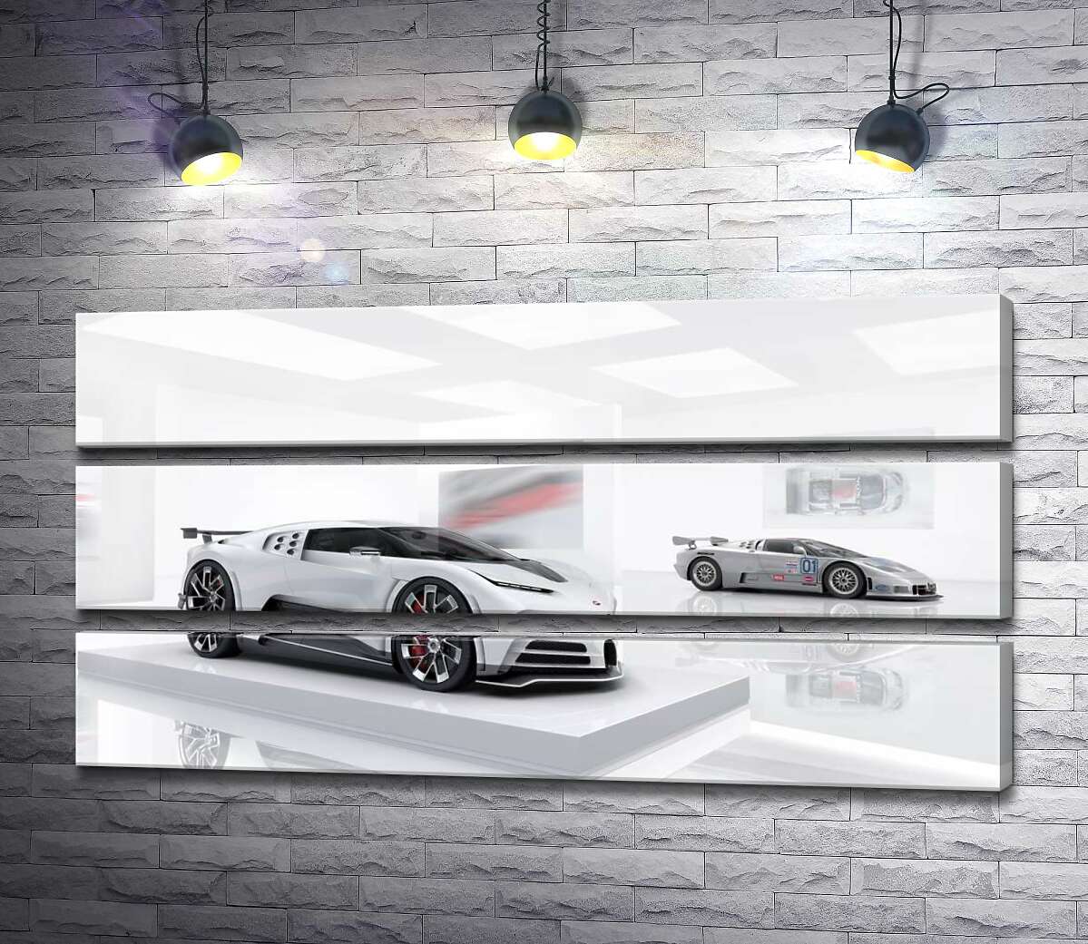 

Модульная картина ArtPoster Белый блеск спортивного автомобиля Бугатти (Bugatti Centodieci) 130x66 см Модуль №13