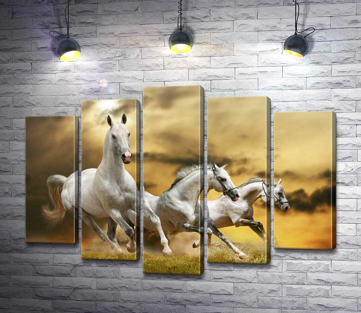 

Модульная картина ArtPoster Быстрый галоп трех белых коней 130x95 см Модуль №26
