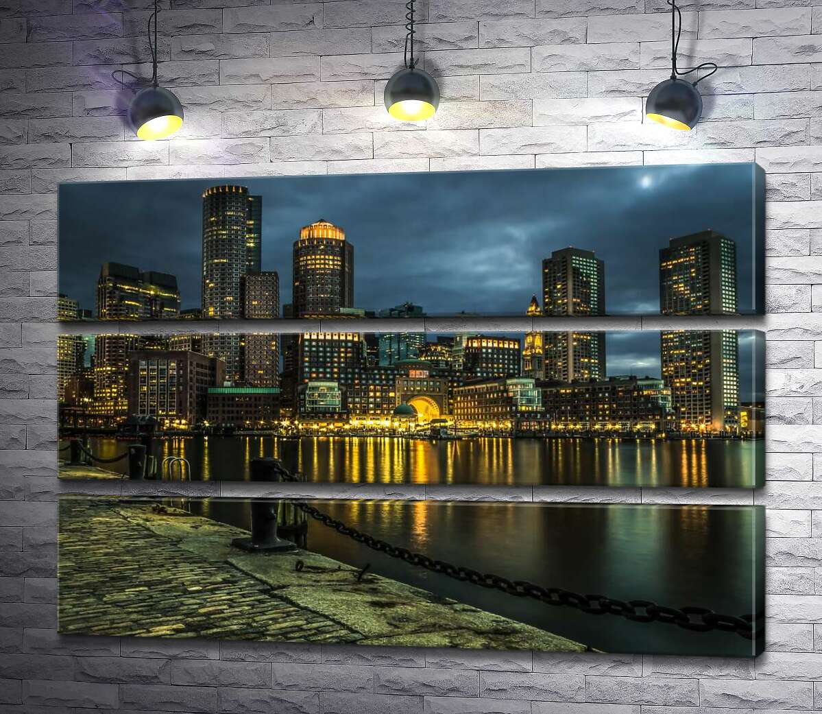 

Модульная картина ArtPoster Вид с набережной в парке на теплые огни ночных зданий Бостона 100x69 см Модуль №13