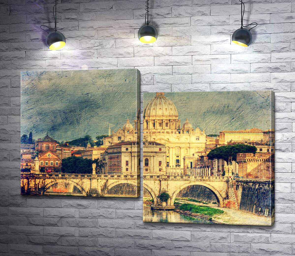 

Модульная картина ArtPoster Вид на грандиозный собор Святого Петра (St. Peter's Cathedral) с изящного моста Святого Ангела (St. Angelo Bridge) 130x88 см Модуль №5