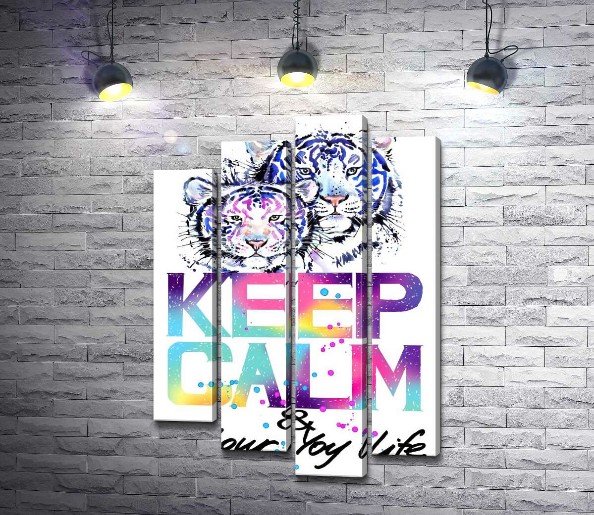

Модульная картина ArtPoster Белые тигры под надписью "keep calm and colour your life" 132x192 см Модуль №21