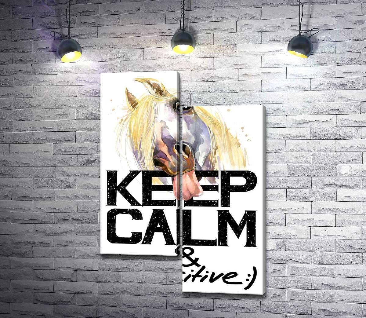 

Модульная картина ArtPoster Белый конь показывает язык над надписью "keep calm and be positive" 50x74 см Модуль №5