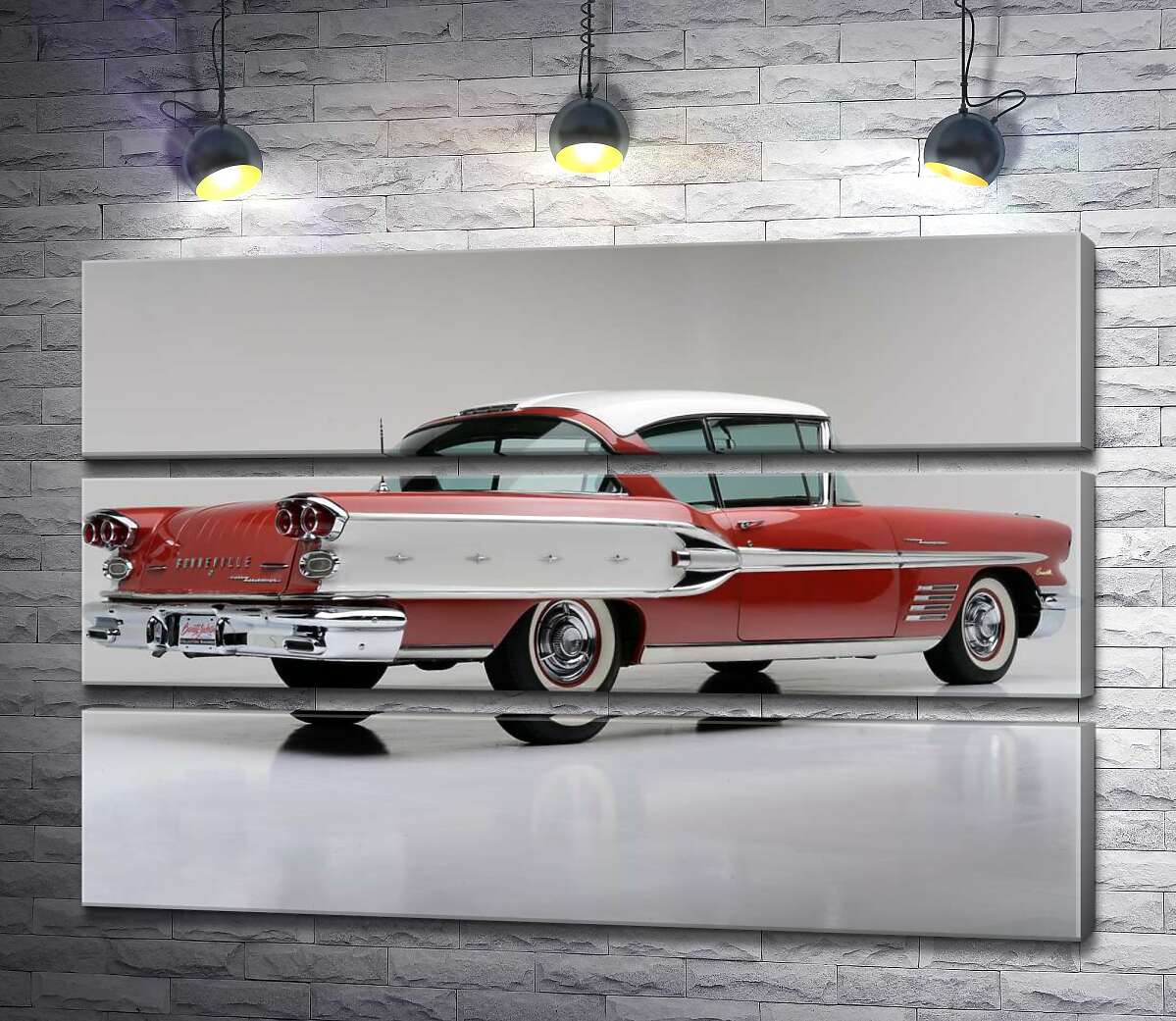 

Модульная картина ArtPoster Вишнево-белый автомобиль Pontiac Bonneville 1958 года 90x60 см Модуль №13