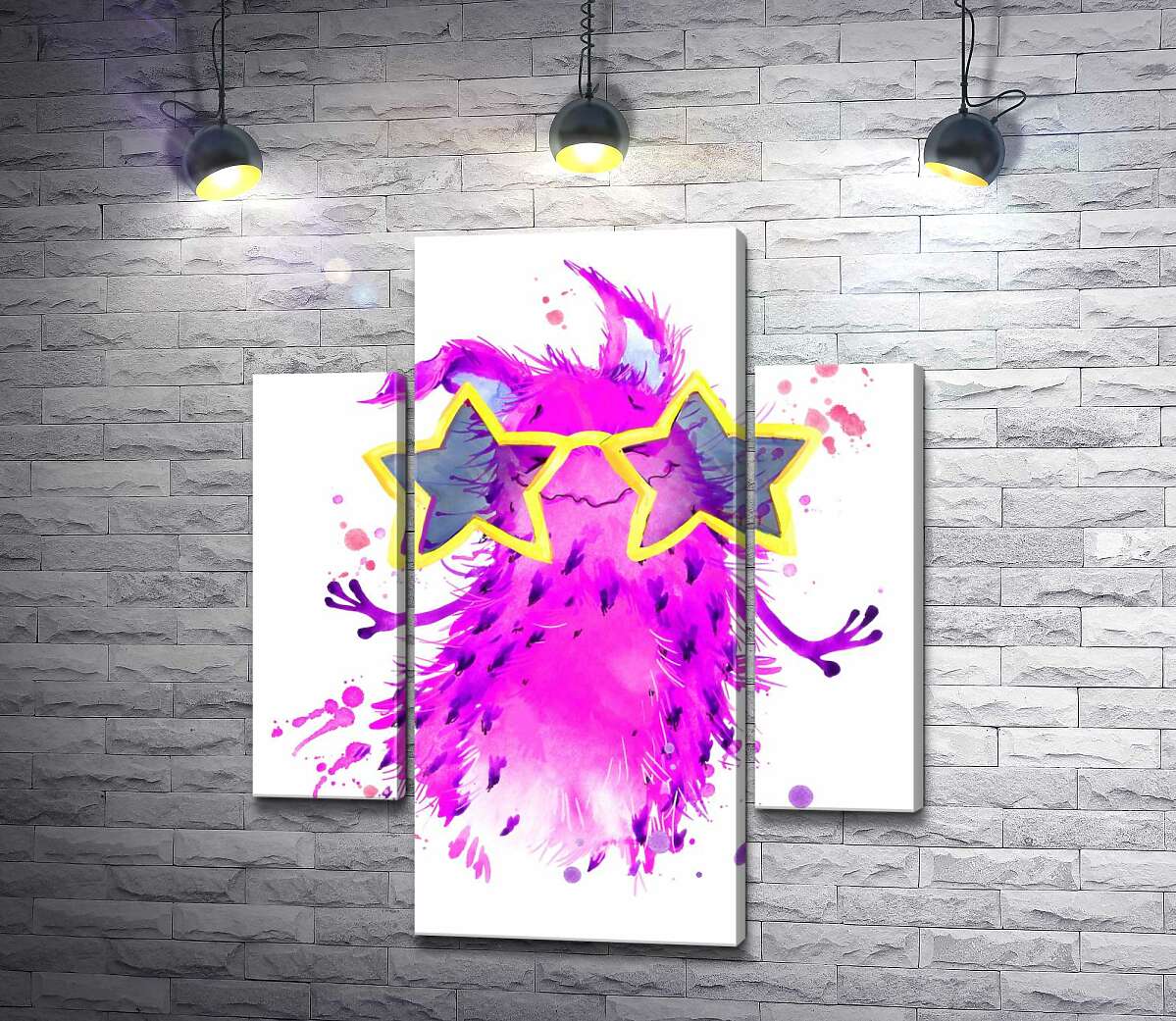

Модульная картина ArtPoster Веселый розовый монстр танцует в очках 131x155 см Модуль №7