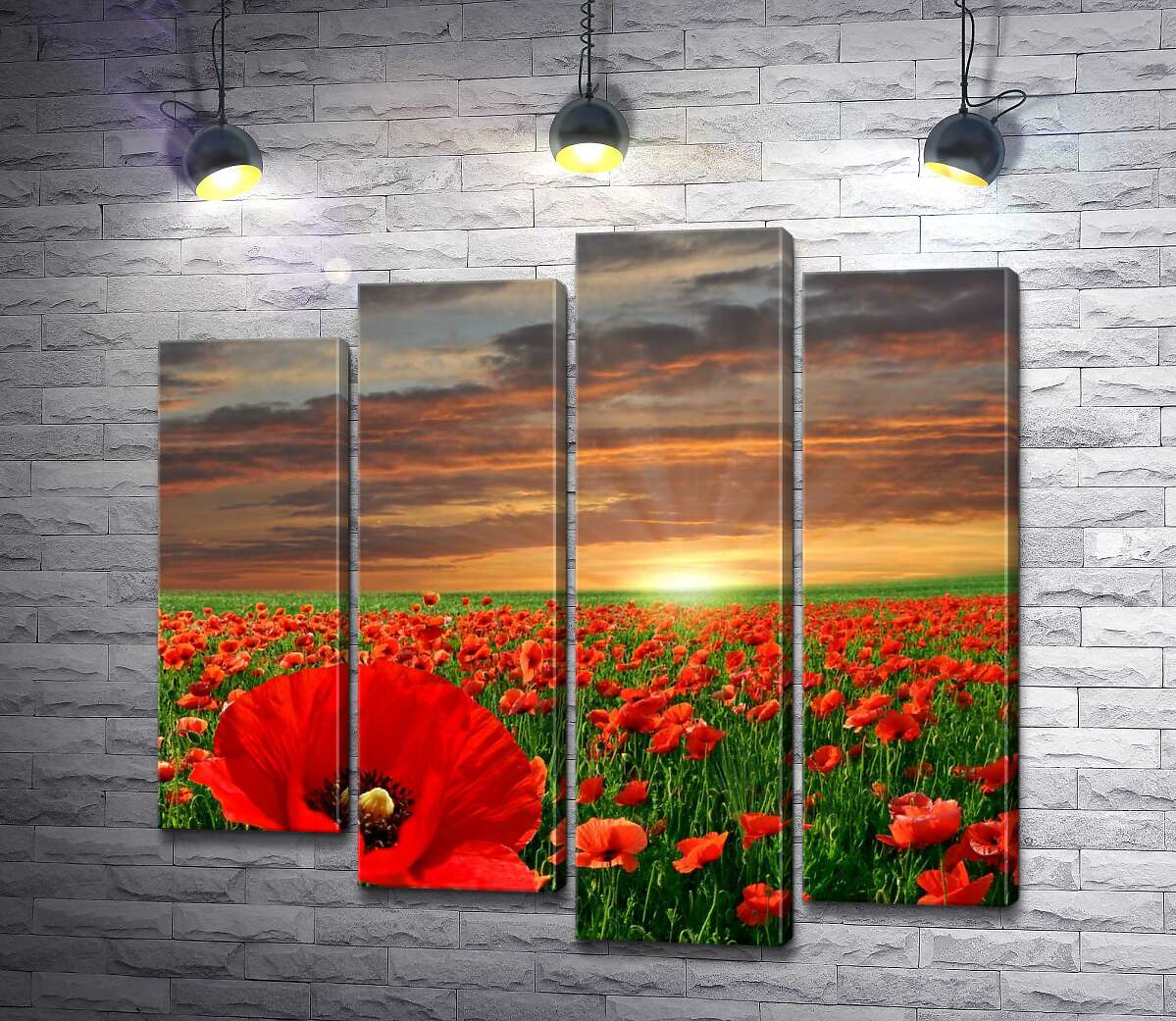 

Модульная картина ArtPoster Вечернее солнце садится за бескрайним полем маков 80x77 см Модуль №21