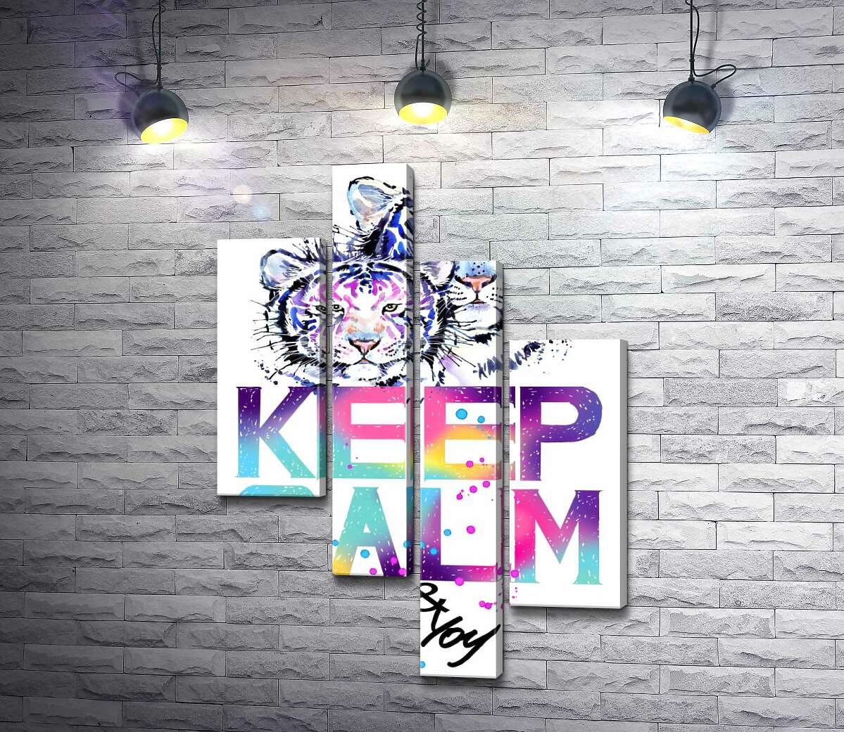 

Модульная картина ArtPoster Белые тигры под надписью "keep calm and colour your life" 130x191 см Модуль №20