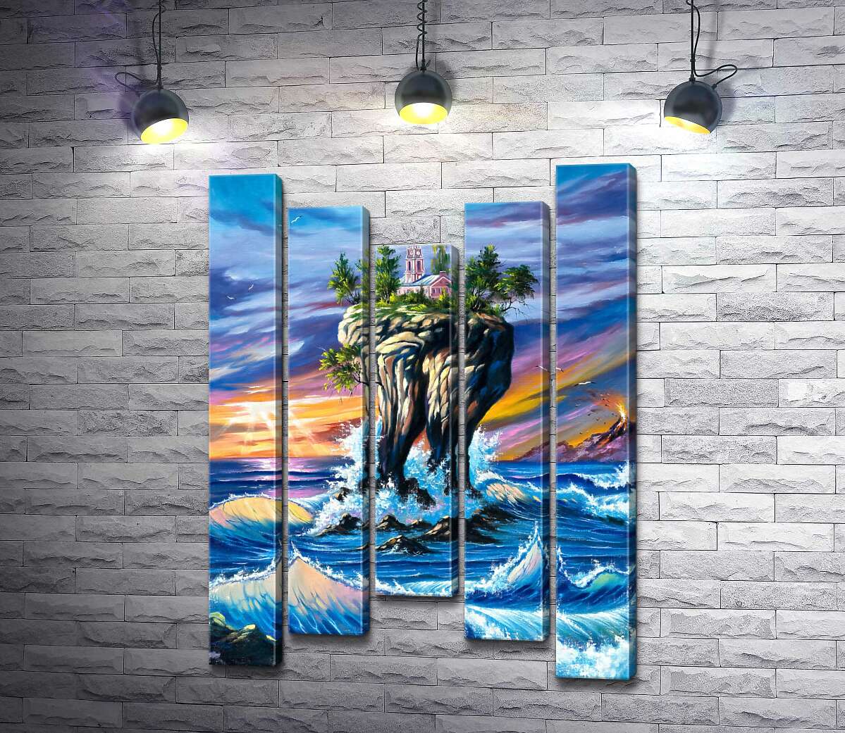 

Модульная картина ArtPoster Бурные волны омывают скалу с ратушей 130x186 см Модуль №28
