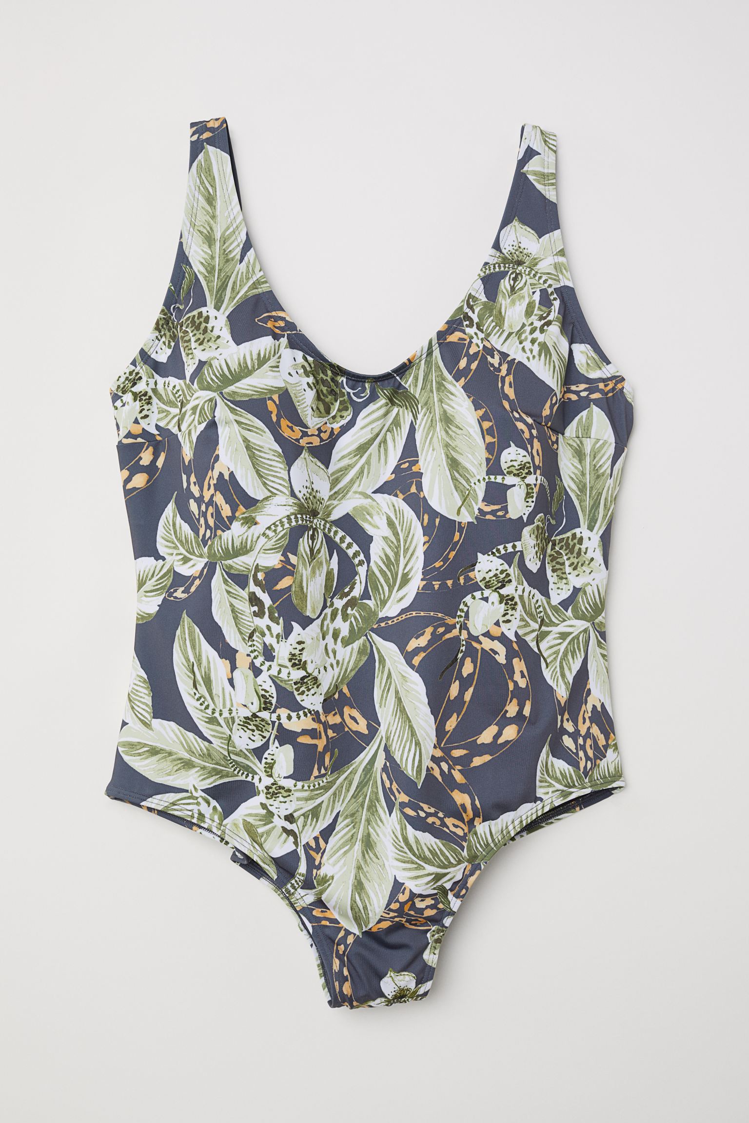 

Купальник H&M  темно серый листья 412591867, Купальник H&M 52 темно серый листья 412591867