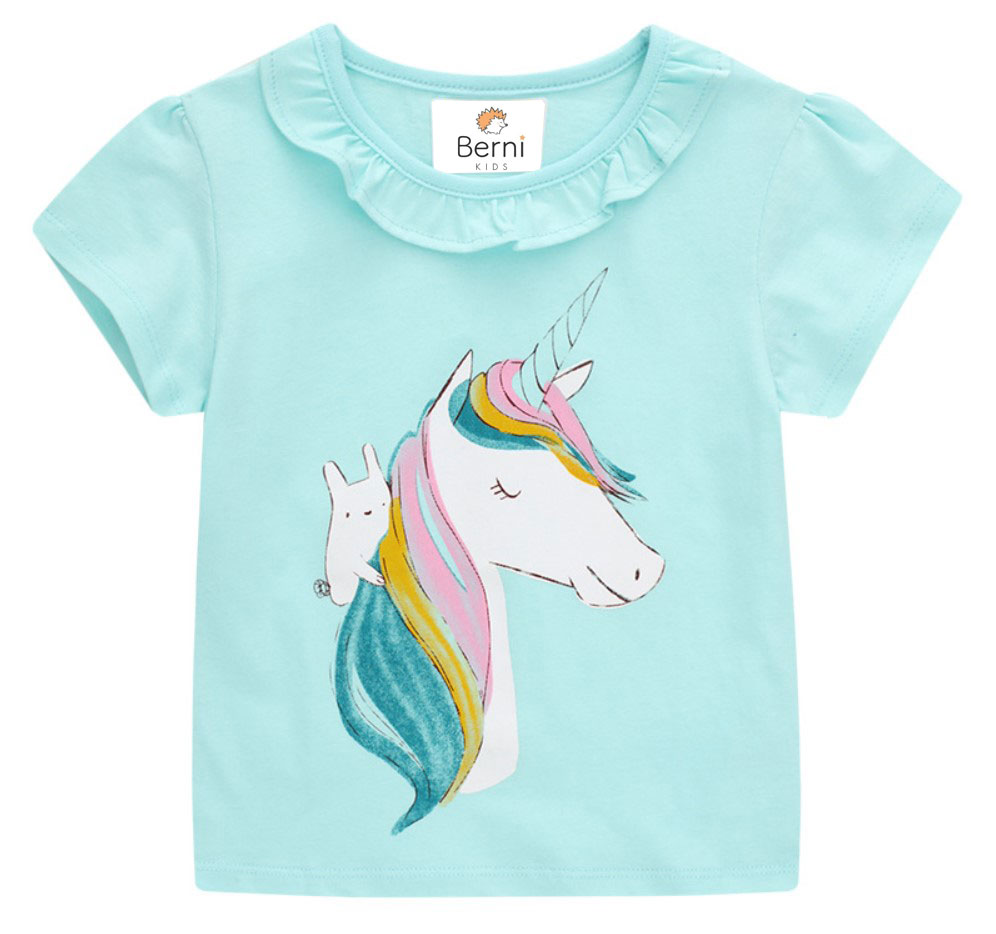 

Футболка для девочки с изображением единорога голубая Unicorn with hare Berni Kids (130) (59970)