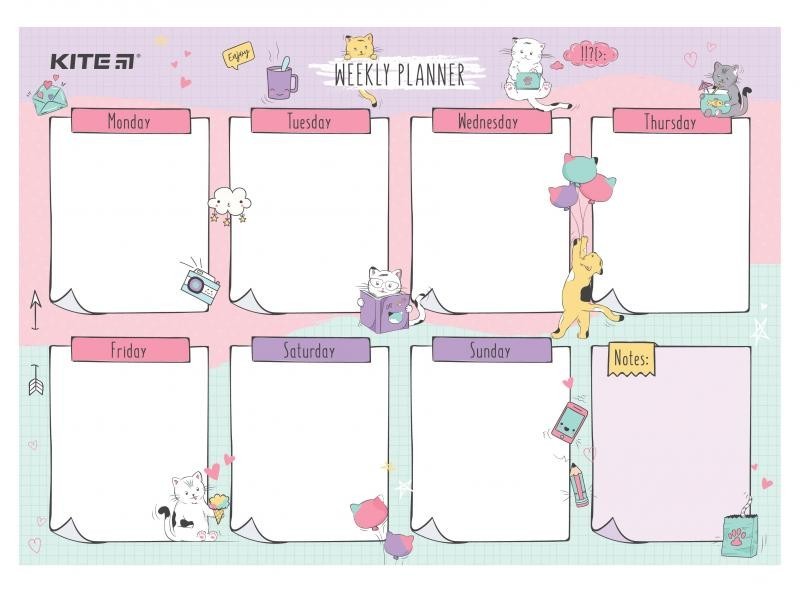 

Детский настенный многоразовый планер А4 на неделю To do list Kite Cats