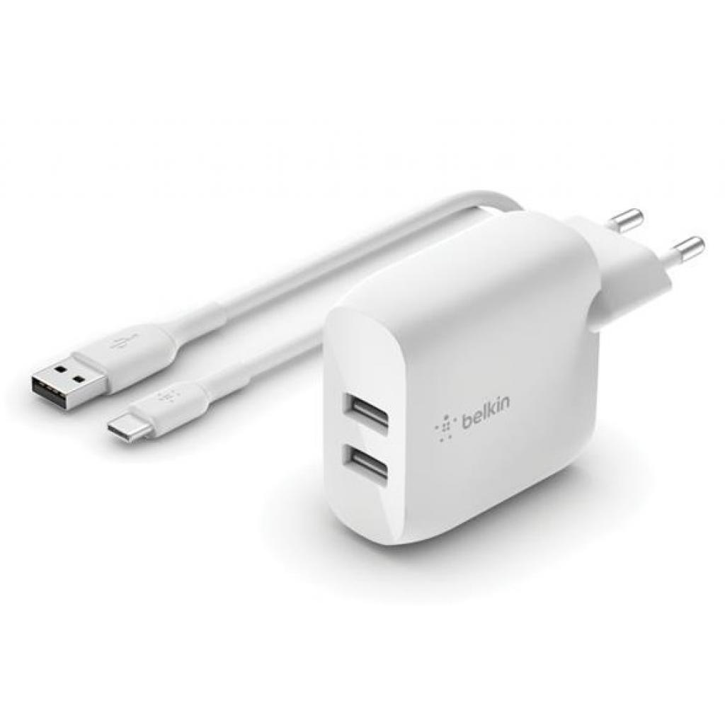 

Зарядное устройство Belkin Home Charger (24W) DUAL USB 2.4A, USB-C 1m, white