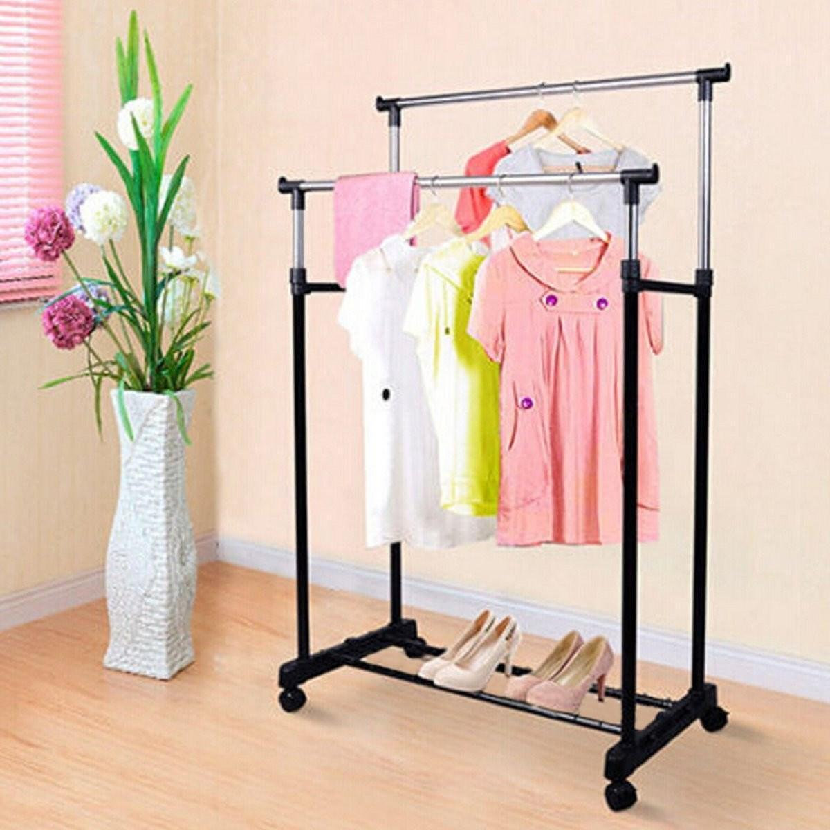 

Телескопическая стойка вешалка двойная для одежды и обуви Double Pole Clothes S