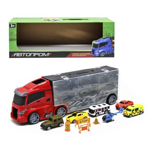 

Трейлер с машинками красный