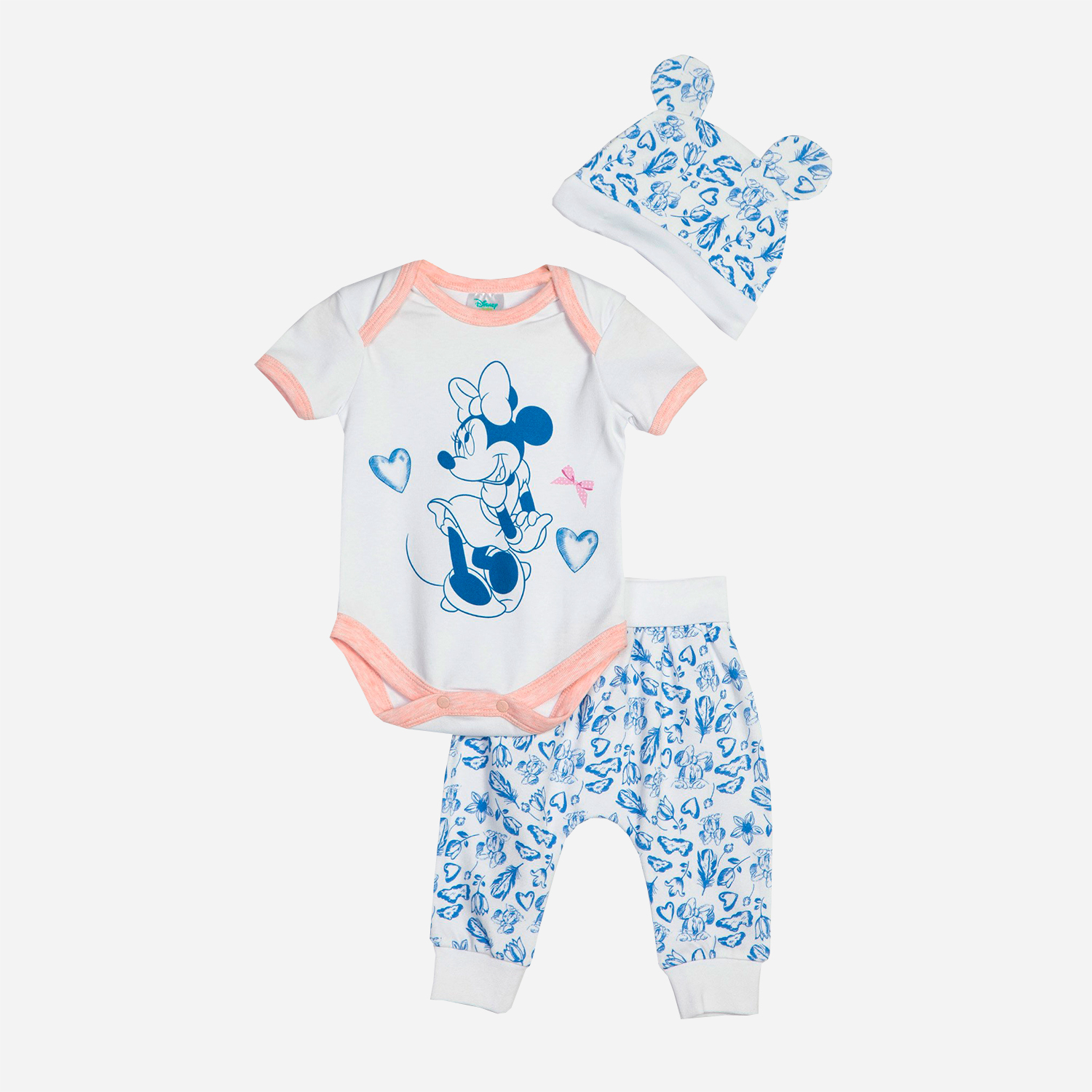 

Комплект (боди + штаны + шапка) Disney Minnie Mouse MN13931 86-92 см Бело-розовый с синим
