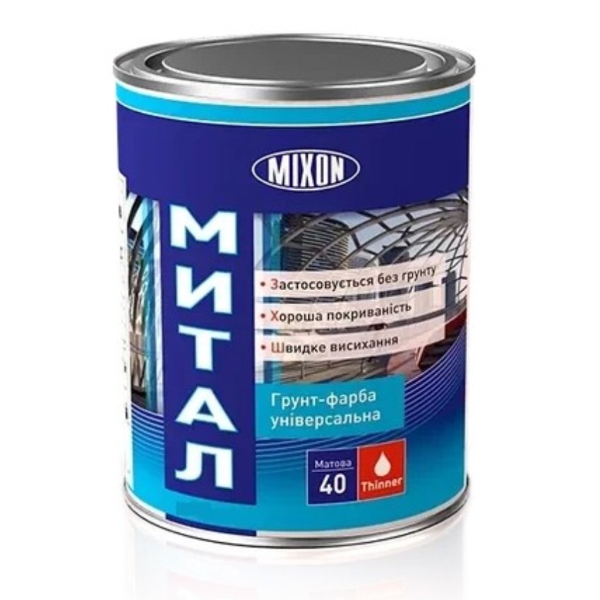 

Краска-грунт алкидная MIXON МИТАЛ 6030 по металлу черная полуматовая 1л
