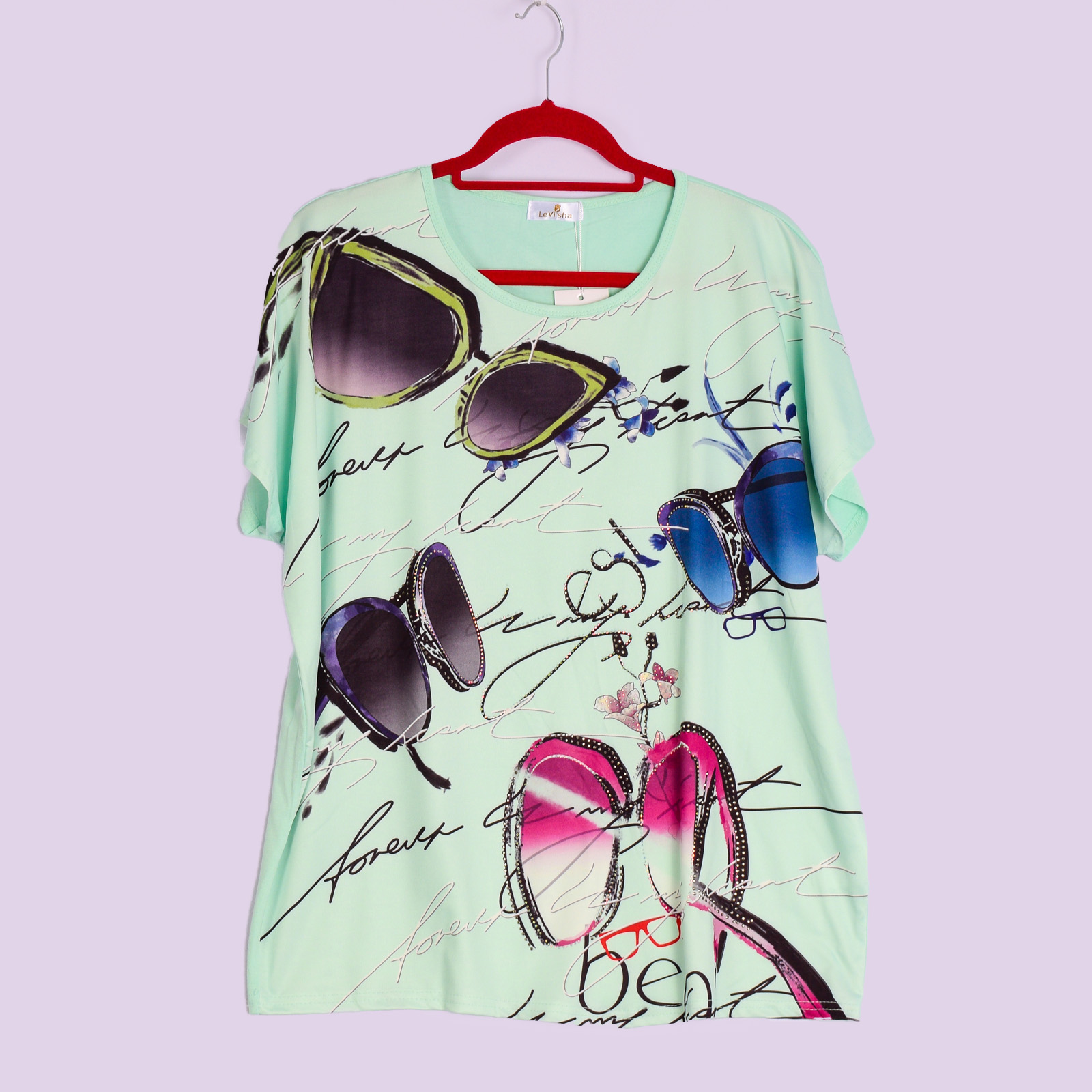 

Футболка женская летняя со стразами. LeVisha H1726-5. Размер 56-58. Цвет Мятный