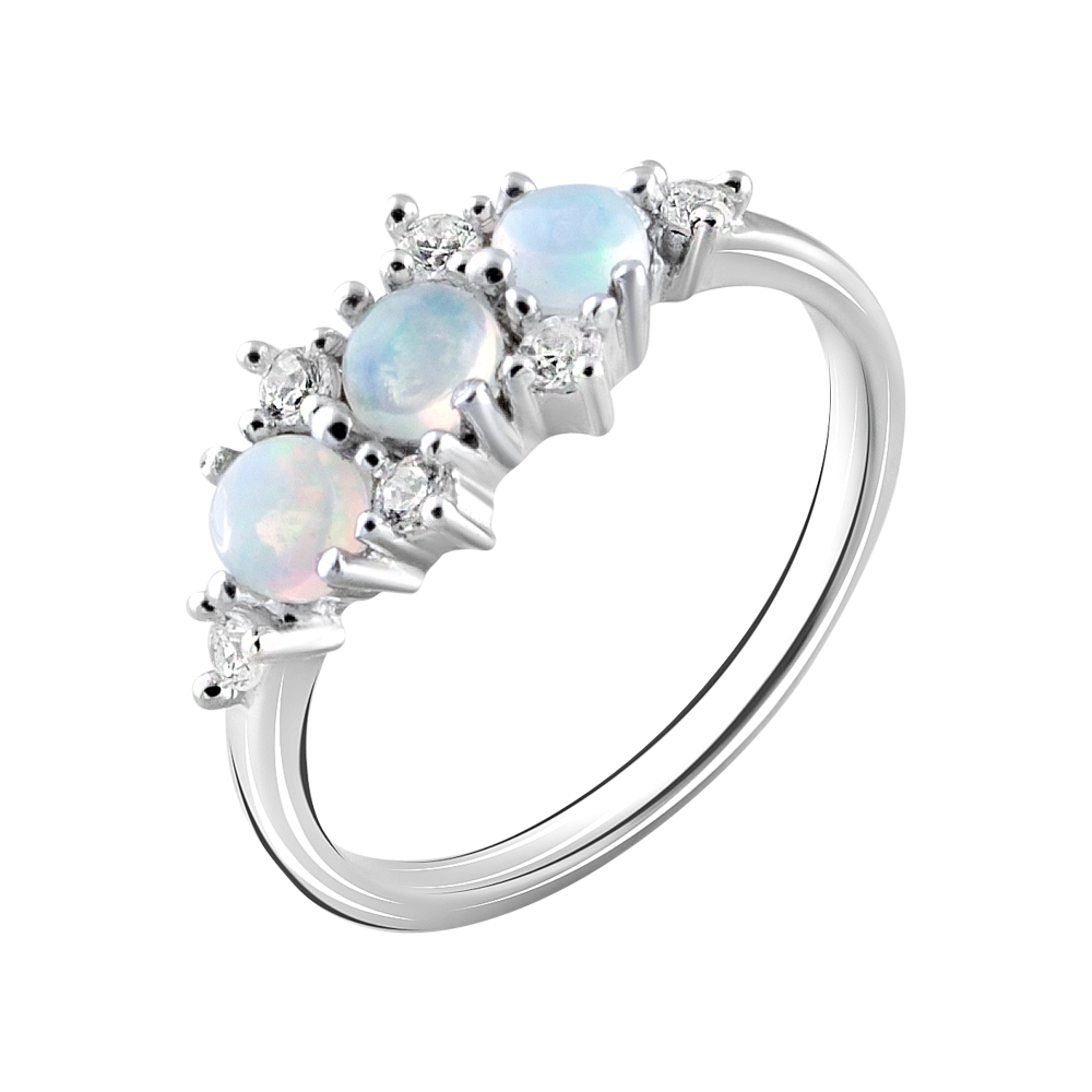 

Срібна каблучка 925 проби 2,68 г з ефіопськими білими опалами класу AAA та куб цирконія 0,95 карат BoutiqueTV розмір 17.5