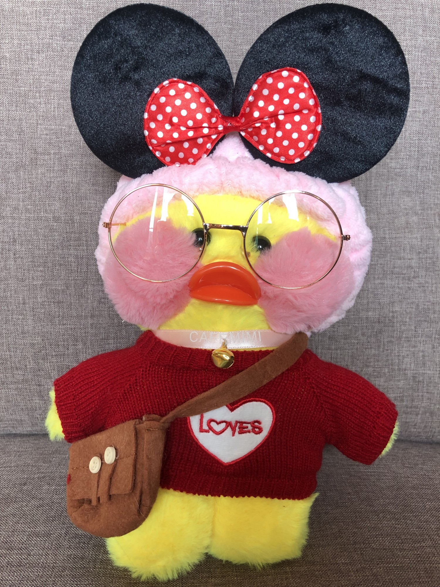 

Плюшевая Желтая Игрушка Уточка Лалафан Lalafanfan Duck 30см в красном