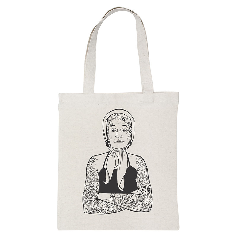 

Вместительная сумка шопер из хлопка Модная Бабка ч/б DC5961