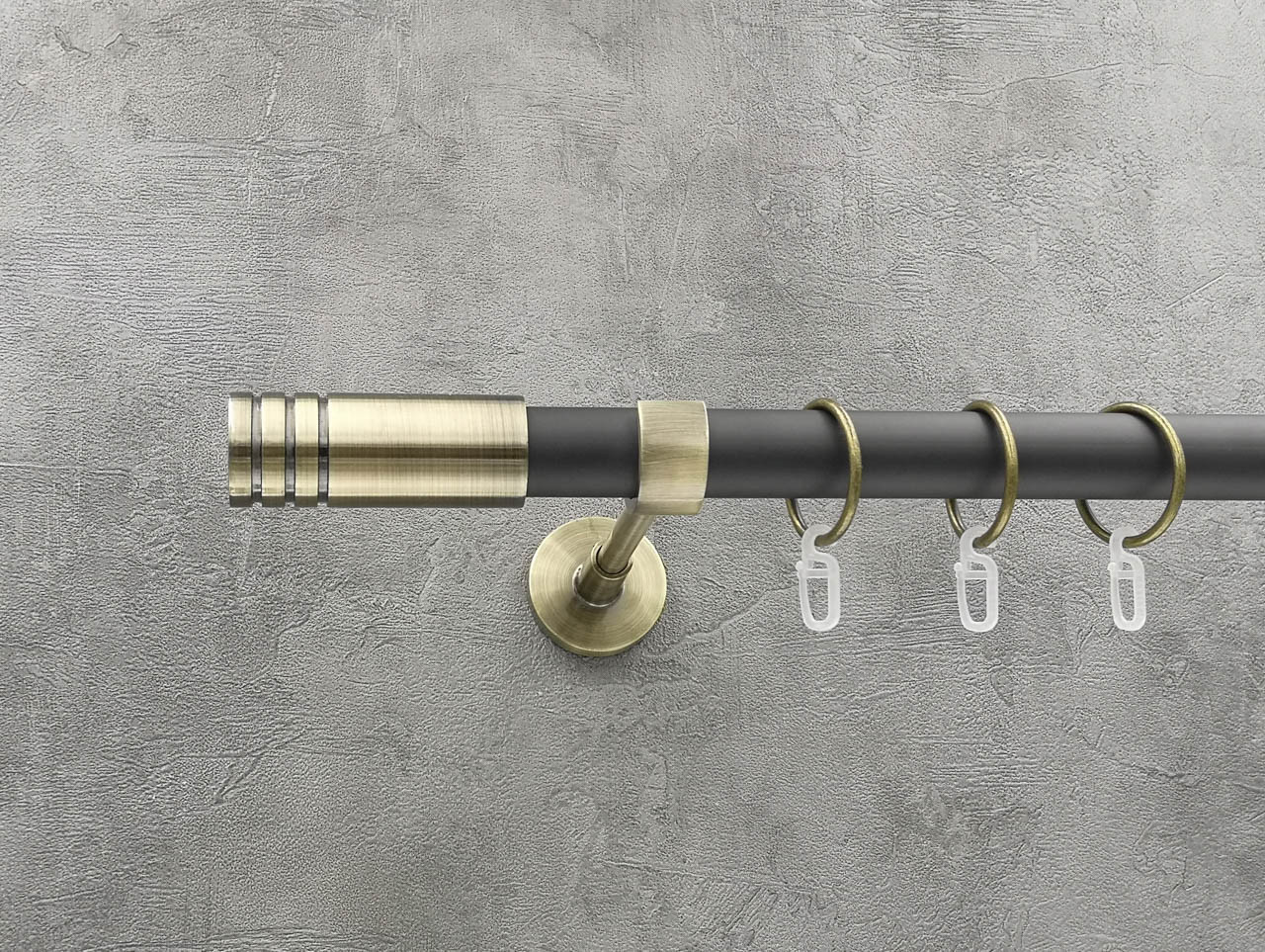 

Карниз Quadrum Модуло 400 см одинарный антик/черный матовый модерн 25 мм гладкая (кольца с крючками)