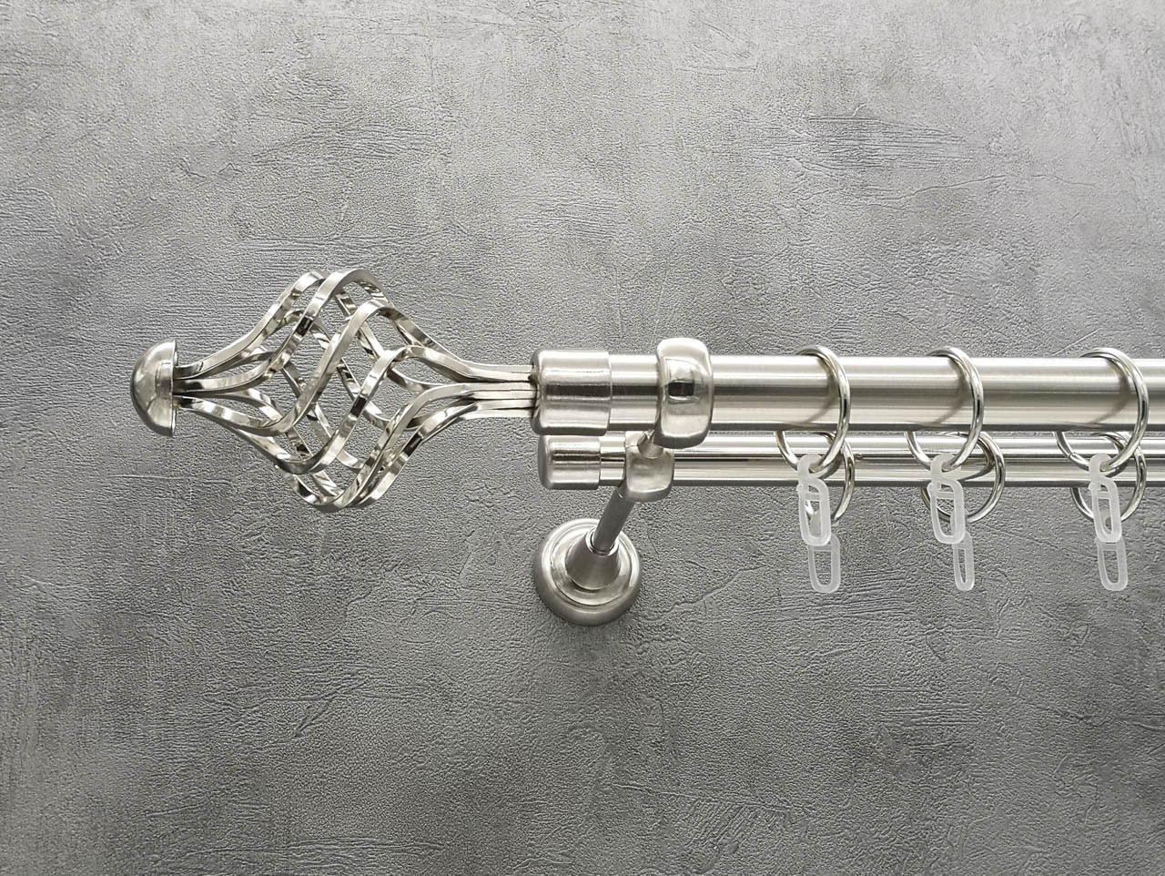 

Карниз Quadrum Арезо 240 см двойной Сталь открытый 25/19 мм гладкая (кольца с крючками)