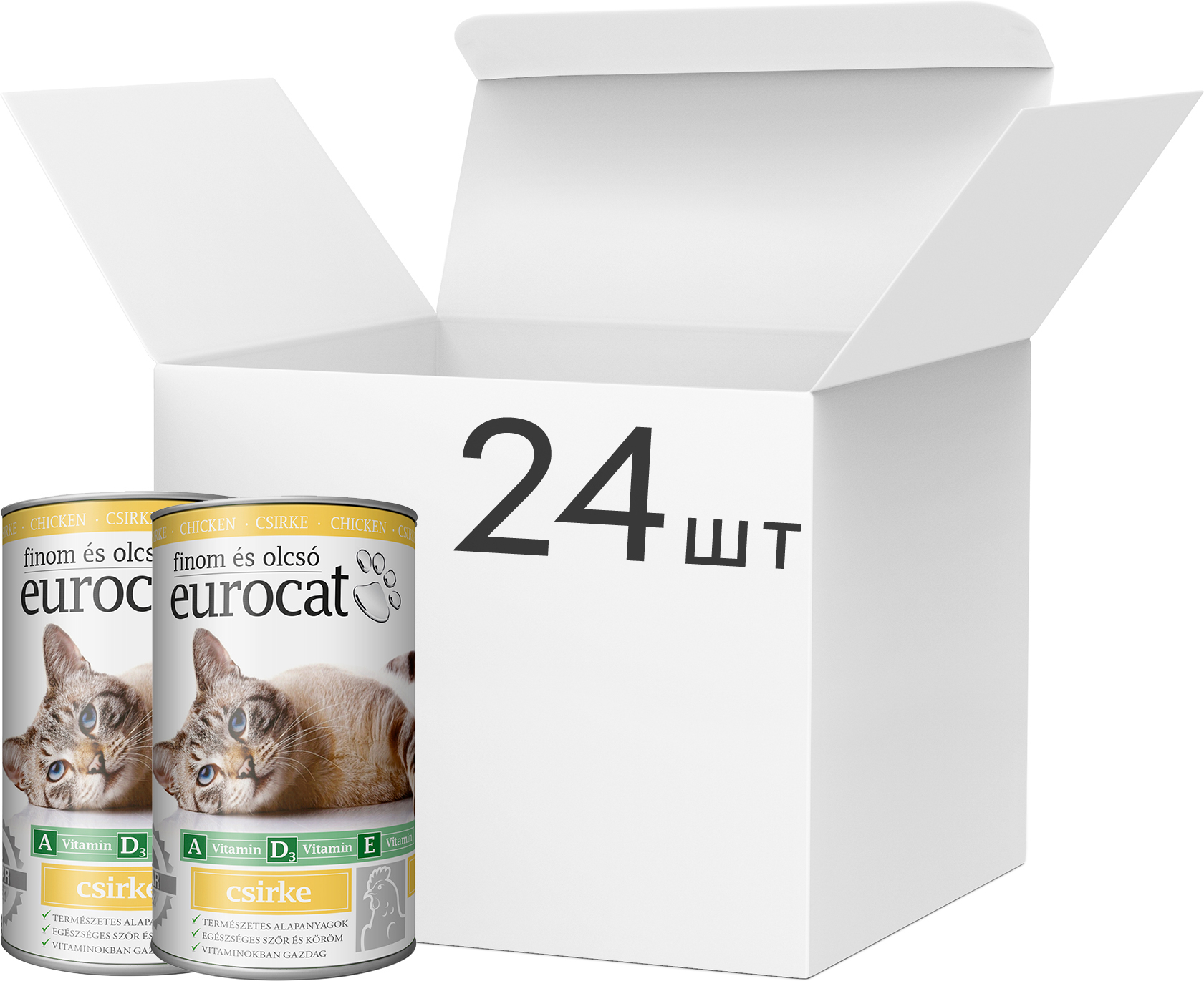 

Упаковка влажного корма для взрослых котов EuroCat всех пород c курицей 24 шт по 415 г